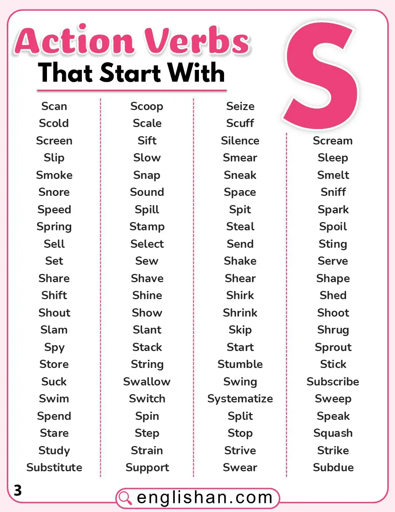 Action verbs starting with S to enhance English skills