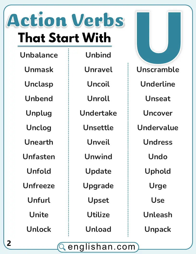 Common action verbs starting with U