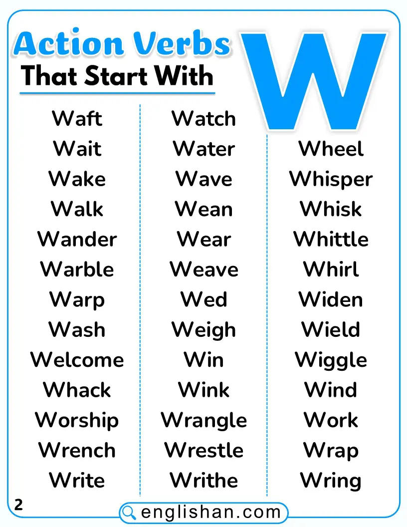 Action verbs beginning with W for everyday use