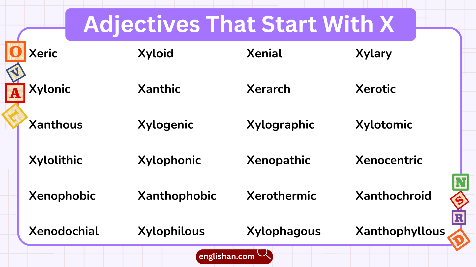 List of English adjectives That Start with X with meanings and examples