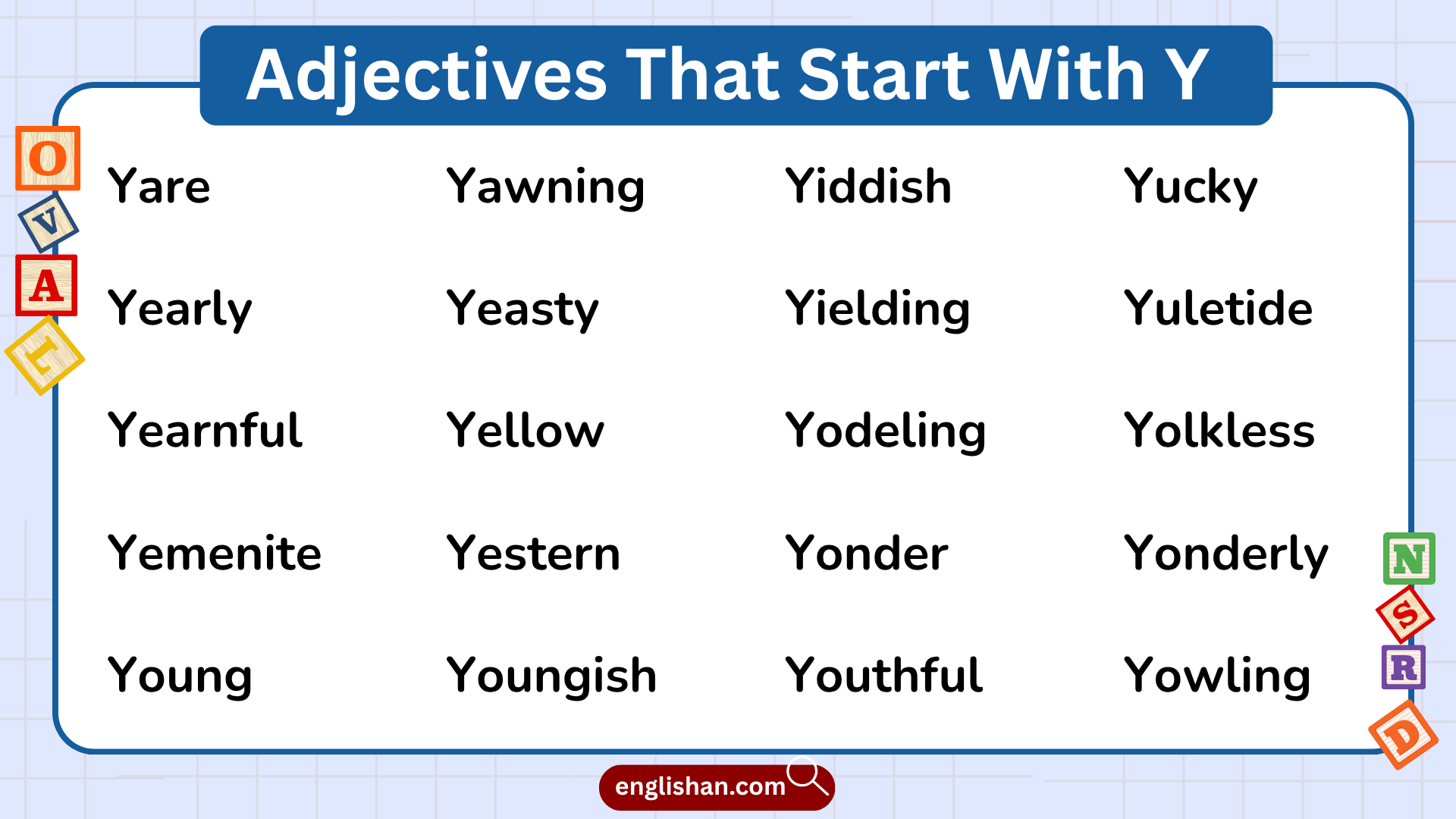 Adjectives That Start With Y