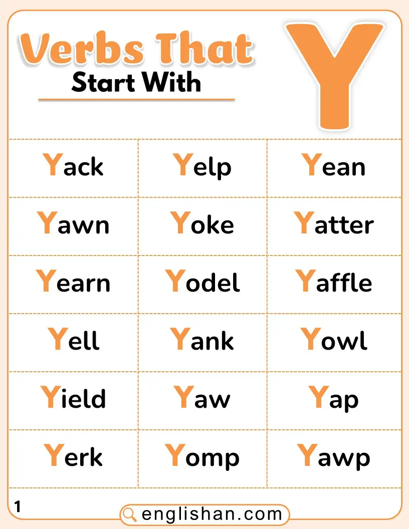 List of common verbs that start with Y with meanings