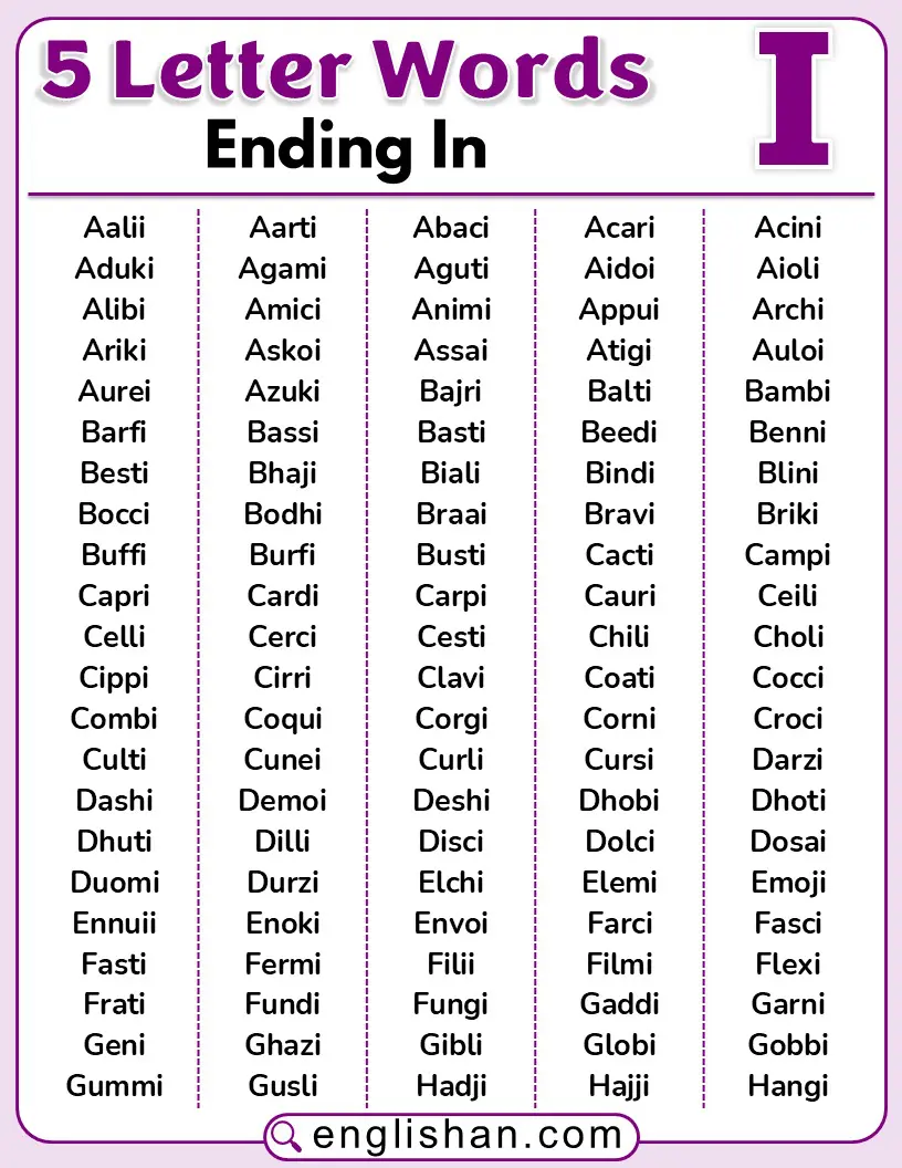 5-letter English words ending with I