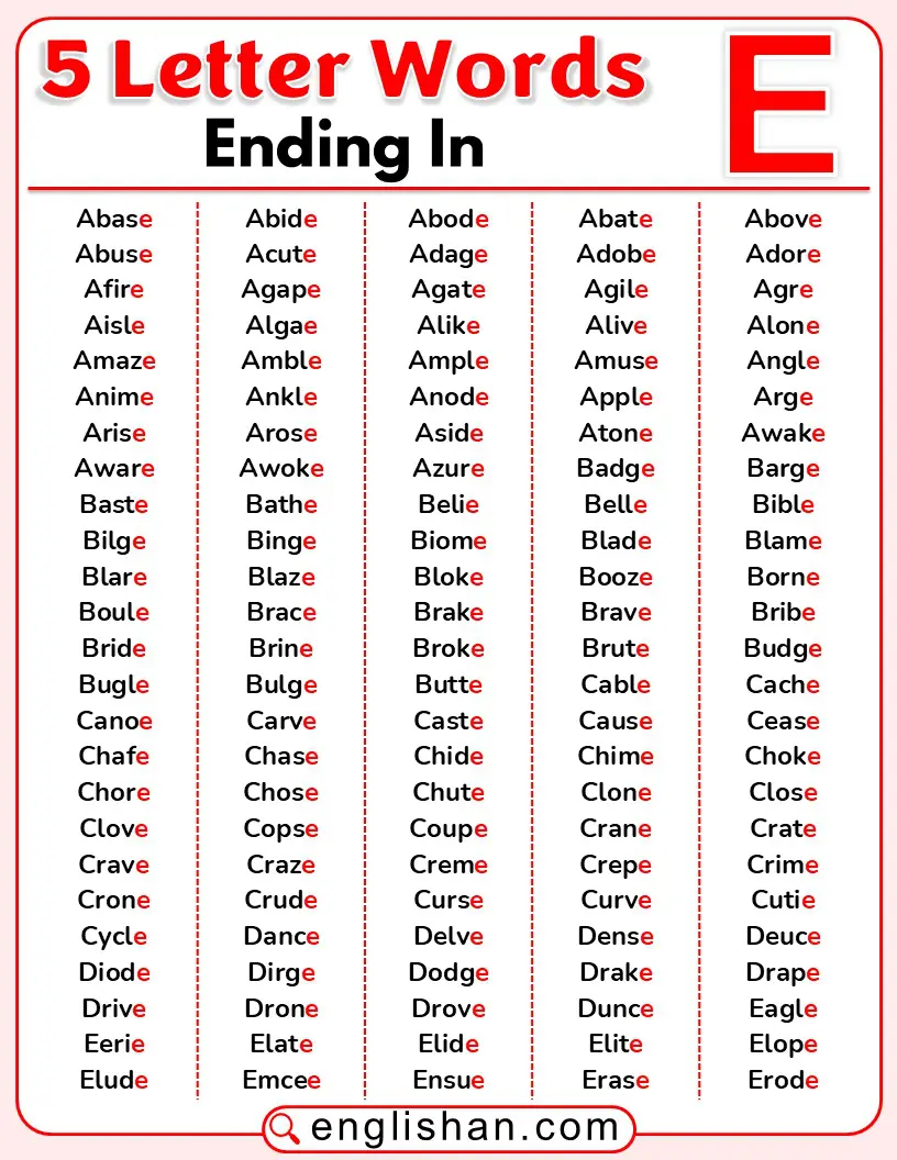 English 5-letter words that end in e