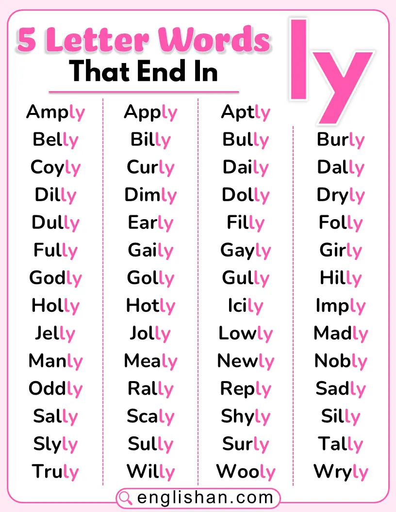 5 letter English words that end with LY