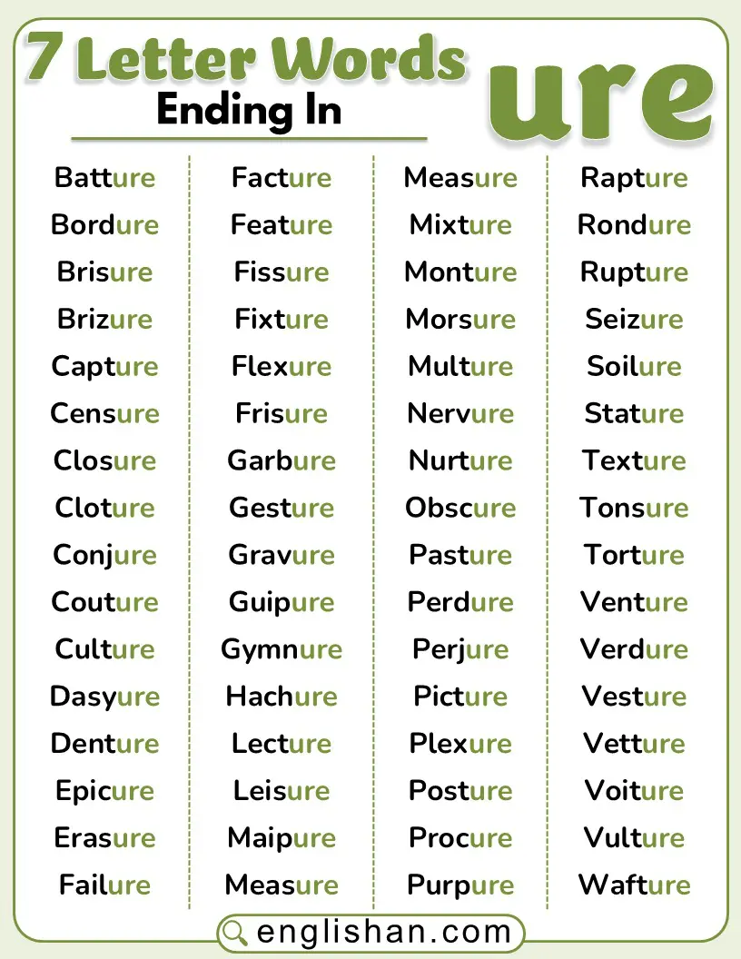 7-letter words ending in URE for learning English