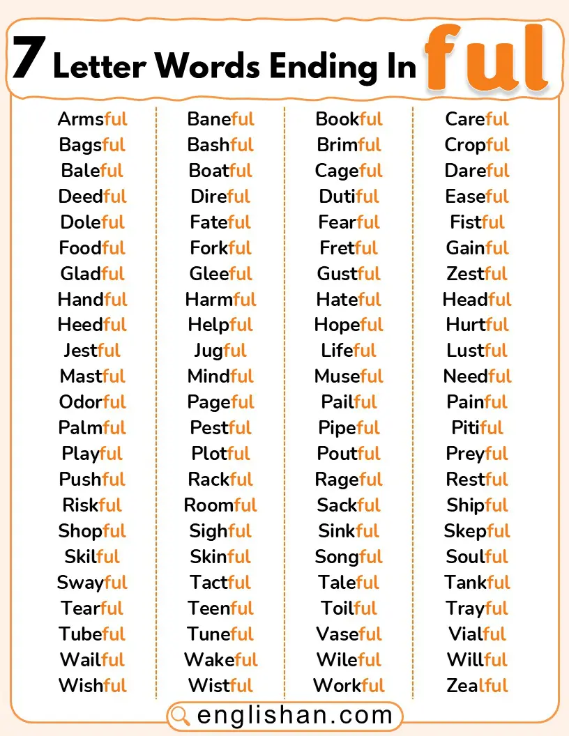 7-letter English words ending in ful for vocabulary practice