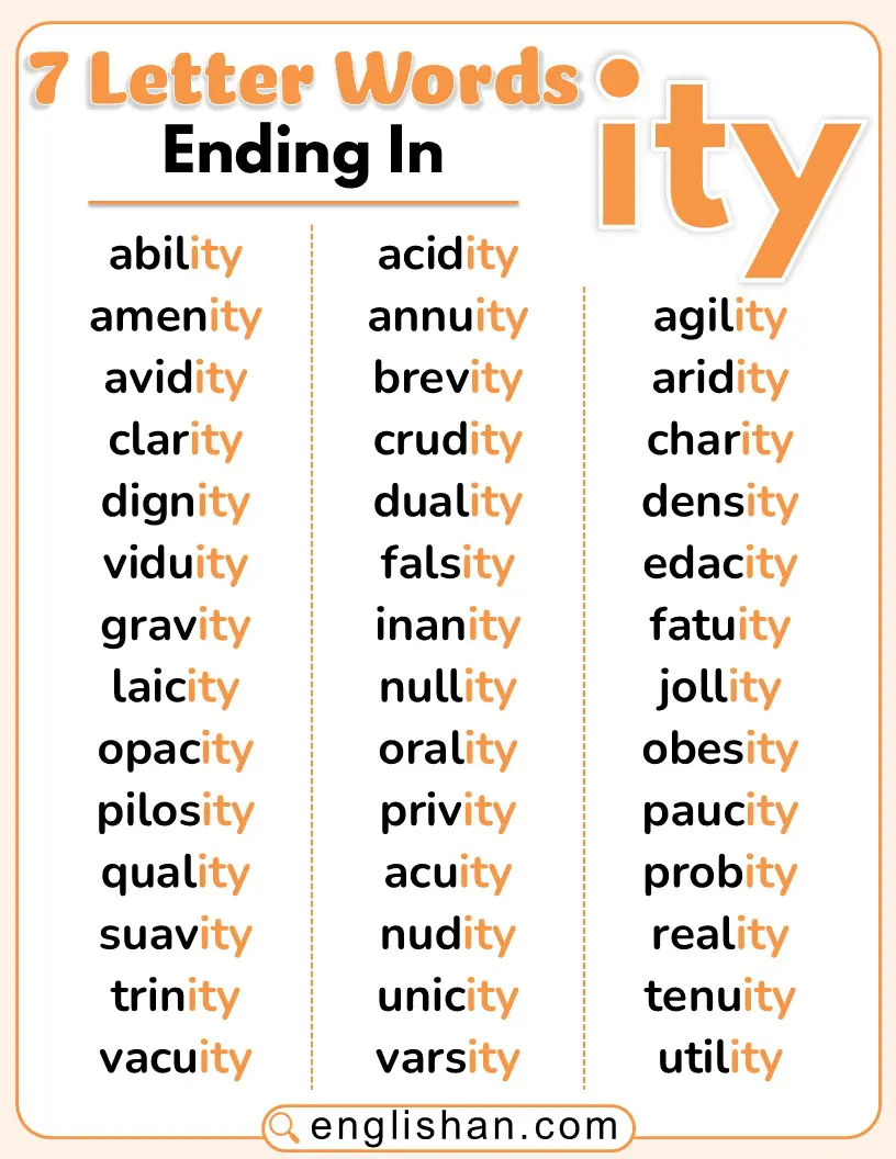 7 common words ending in ity