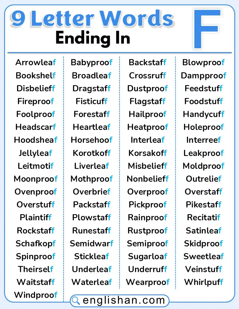 9 letter words ending in F