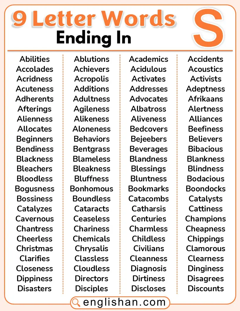 9-letter words ending with s
