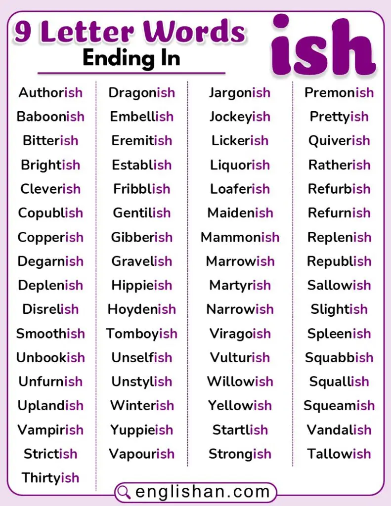 Nine-letter English words ending with ISH to enhance your vocabulary