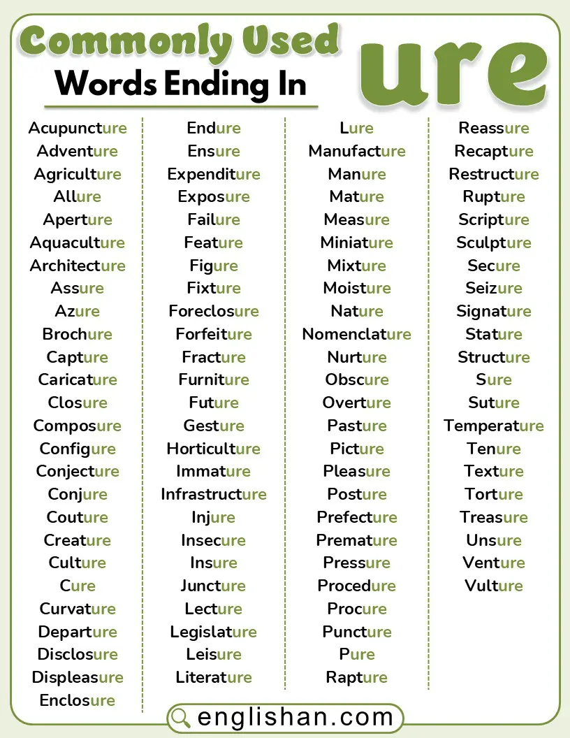Common words that end in URE