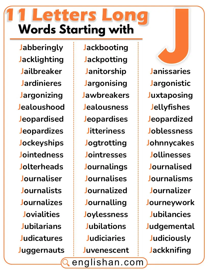 Eleven-letter words starting with J for vocabulary.