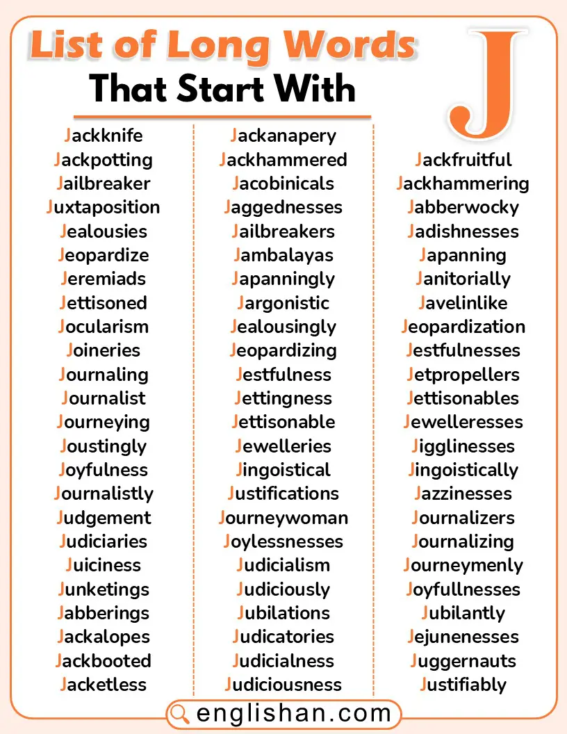 A list of long English words starting with the letter J.