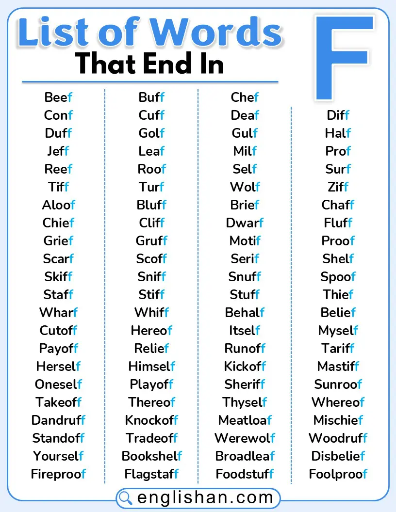 List of words ending with the letter F