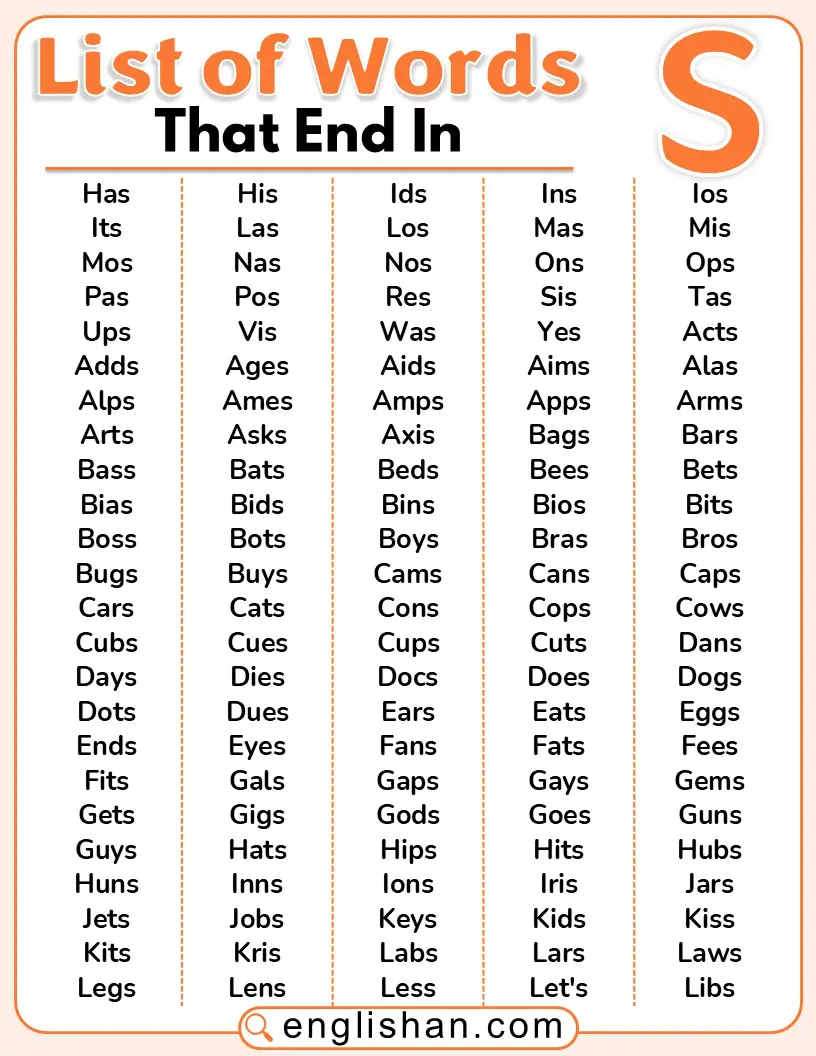 A list of English words ending with the letter S