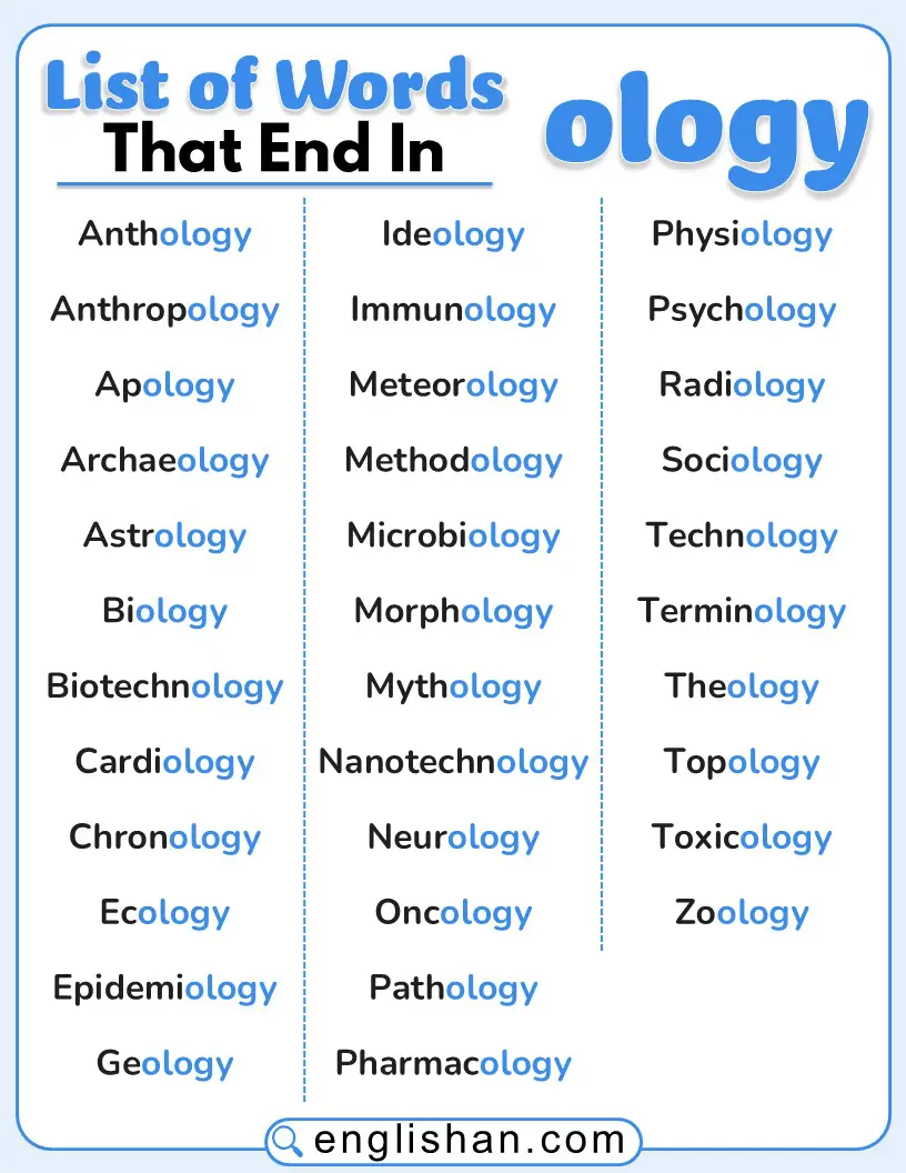 Complete list of words that end in ology