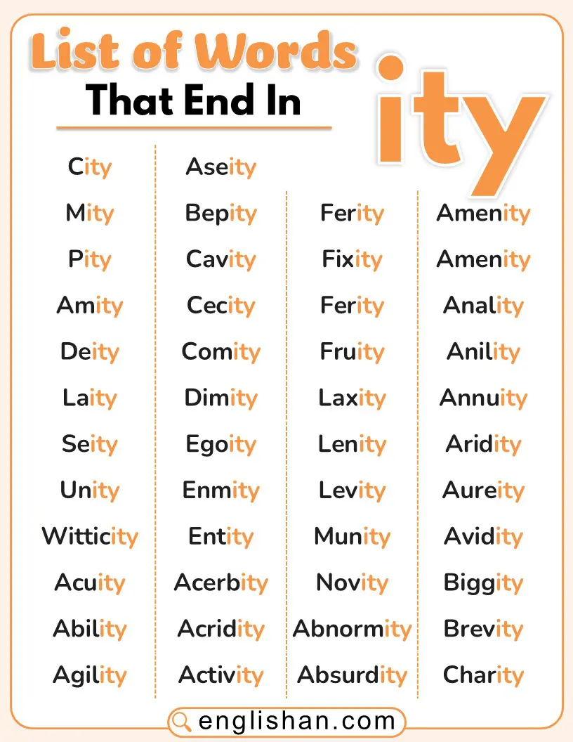 Comprehensive list of words ending in ity