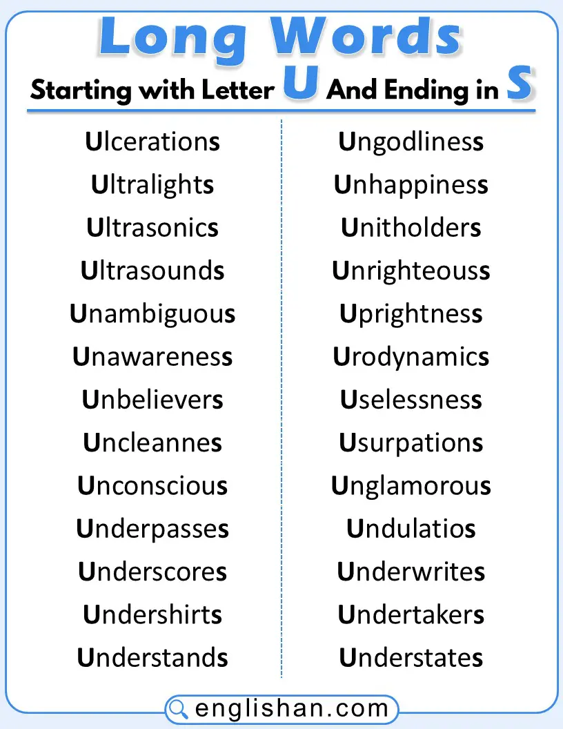 Vocabulary words starting with U and ending in S for English learners