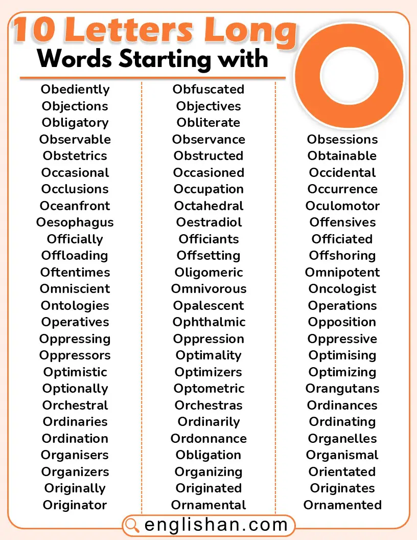 Ten letter words starting with O for simple vocabulary learning.