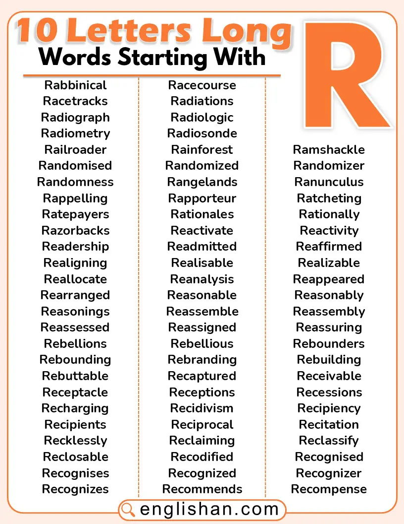 Ten-letter words starting with R for English learners