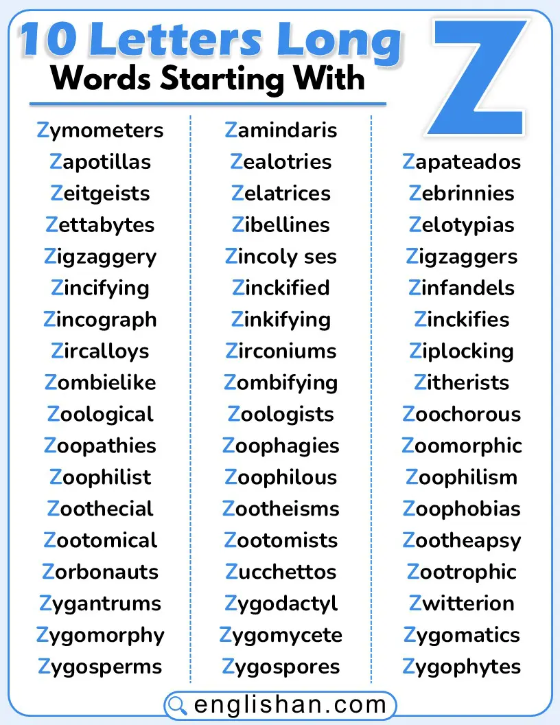 Ten-letter words that start with Z