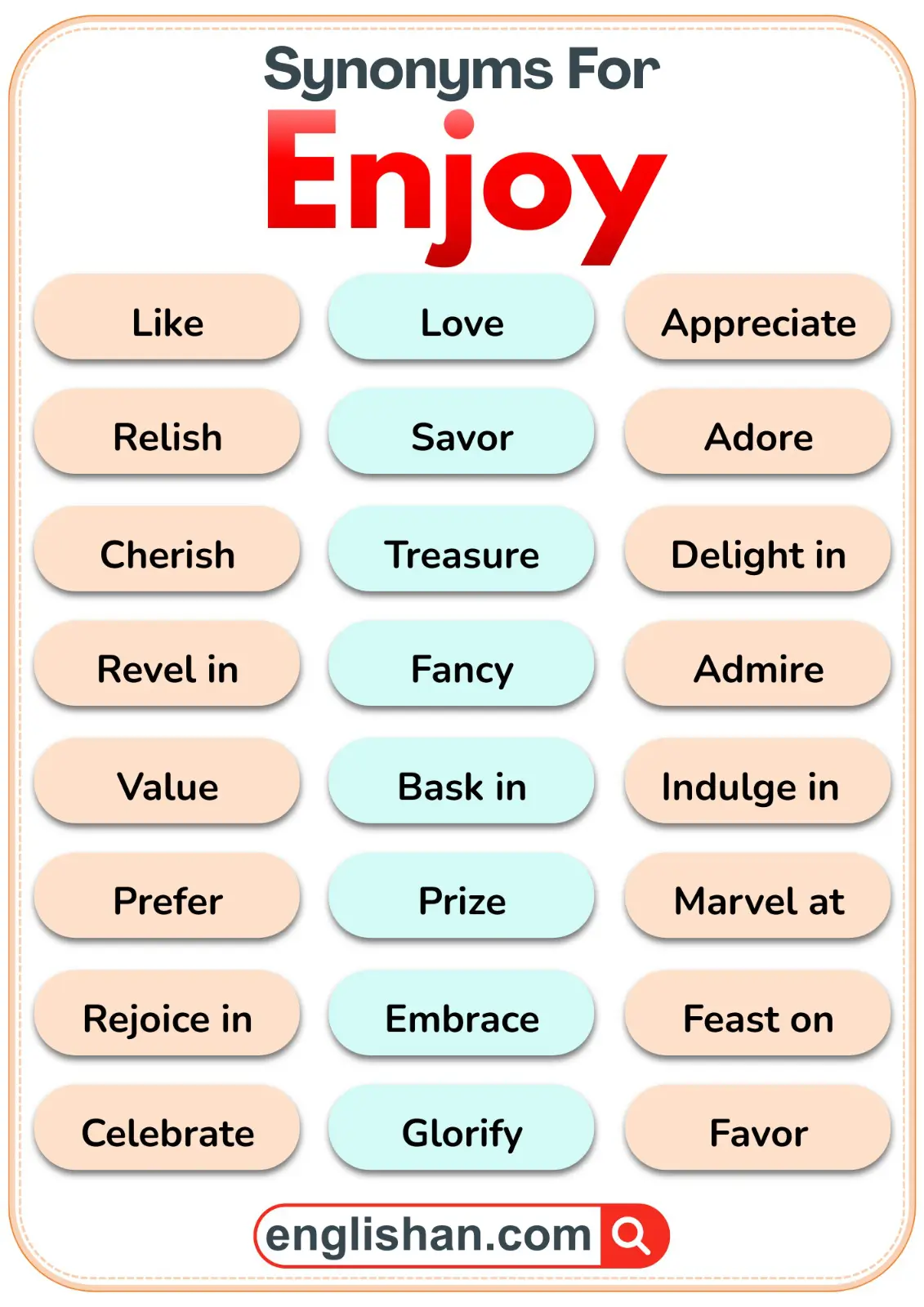 List of common synonyms for enjoy with simple meanings