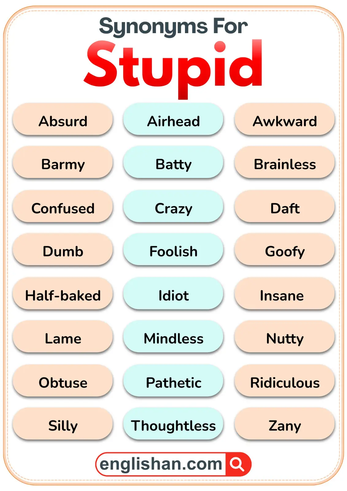 List of common synonyms for stupid with simple meanings
