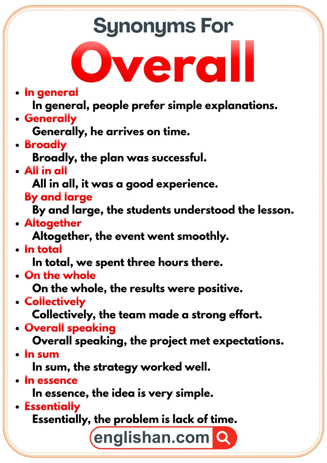 Synonyms for overall with examples for easy understanding