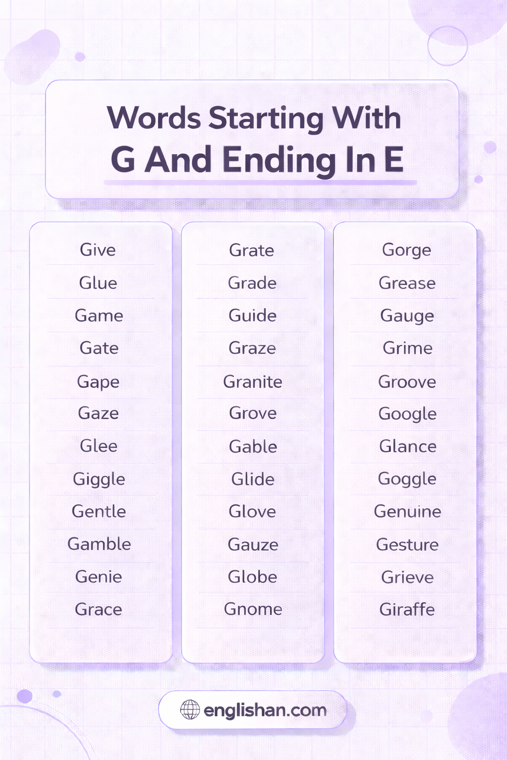 Words Starting With G And Ending In E in Them