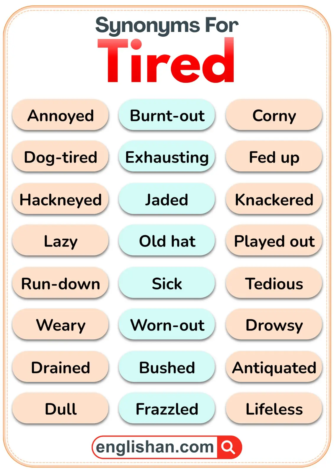 List of words similar to tired with meanings and examples