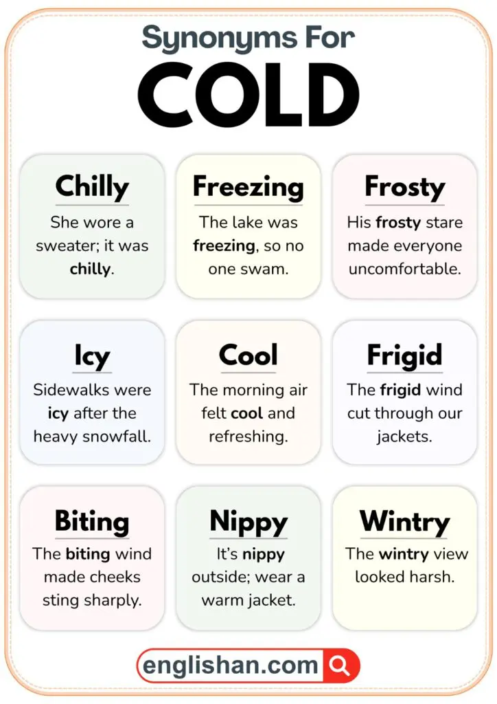 Synonyms for cold with example sentences for easy understanding
