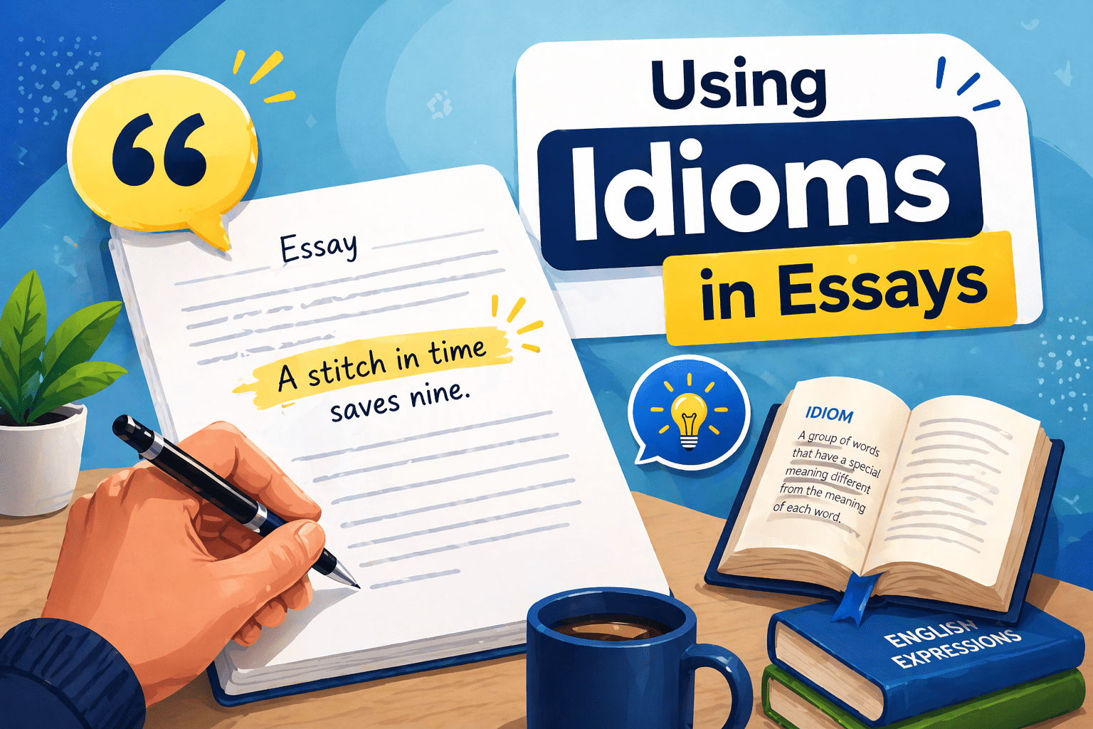 How to use English idioms in essay writing, with examples of natural idiom use in formal writing.
