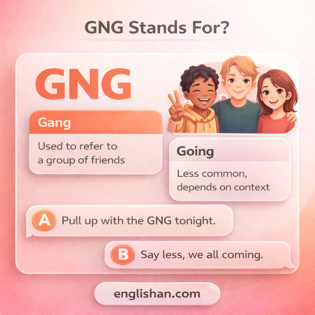 What does GNG mean in texting, where GNG usually means gang in online chat and text messages.