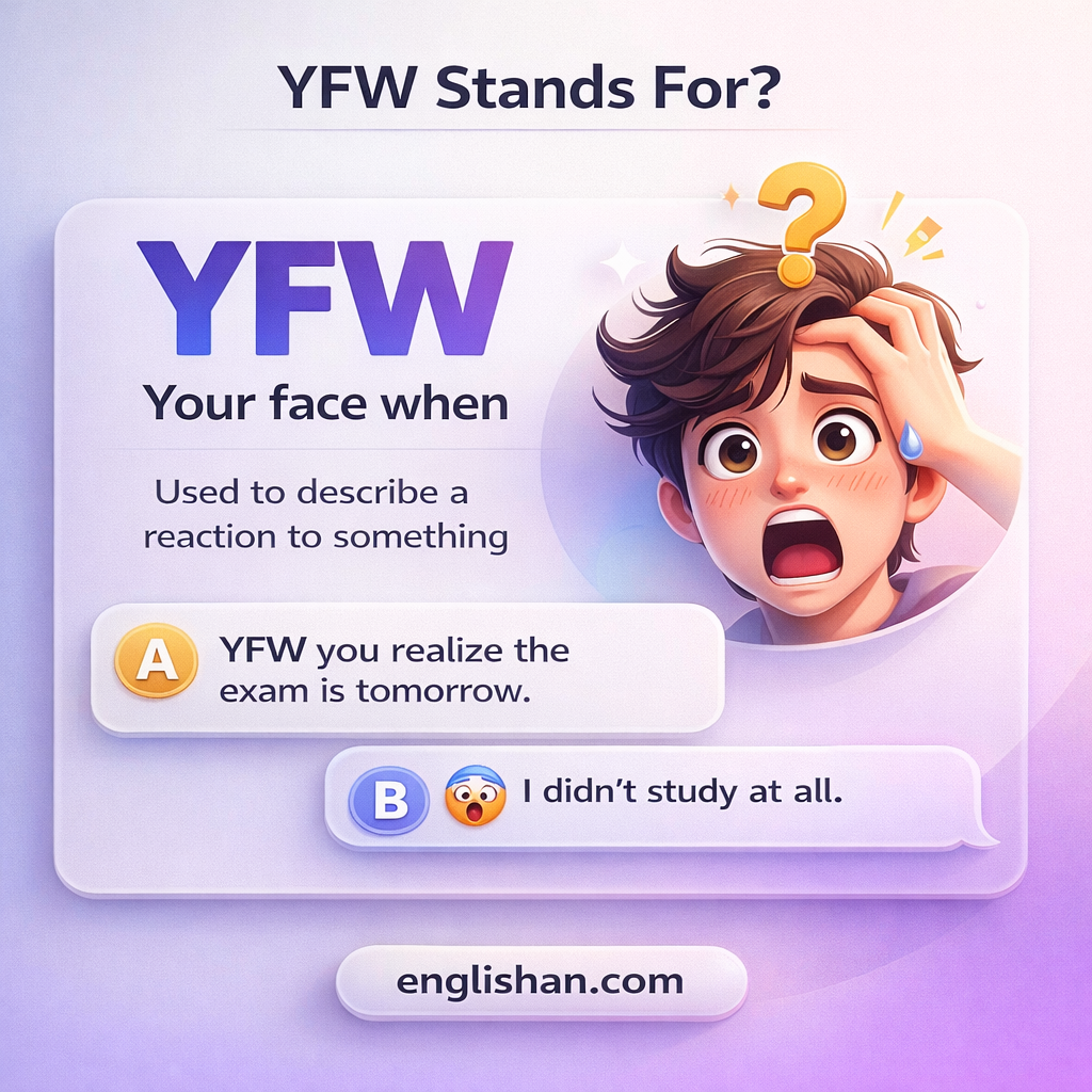 YFW meaning, where YFW means Your Face When in memes, text messages, and online chat.