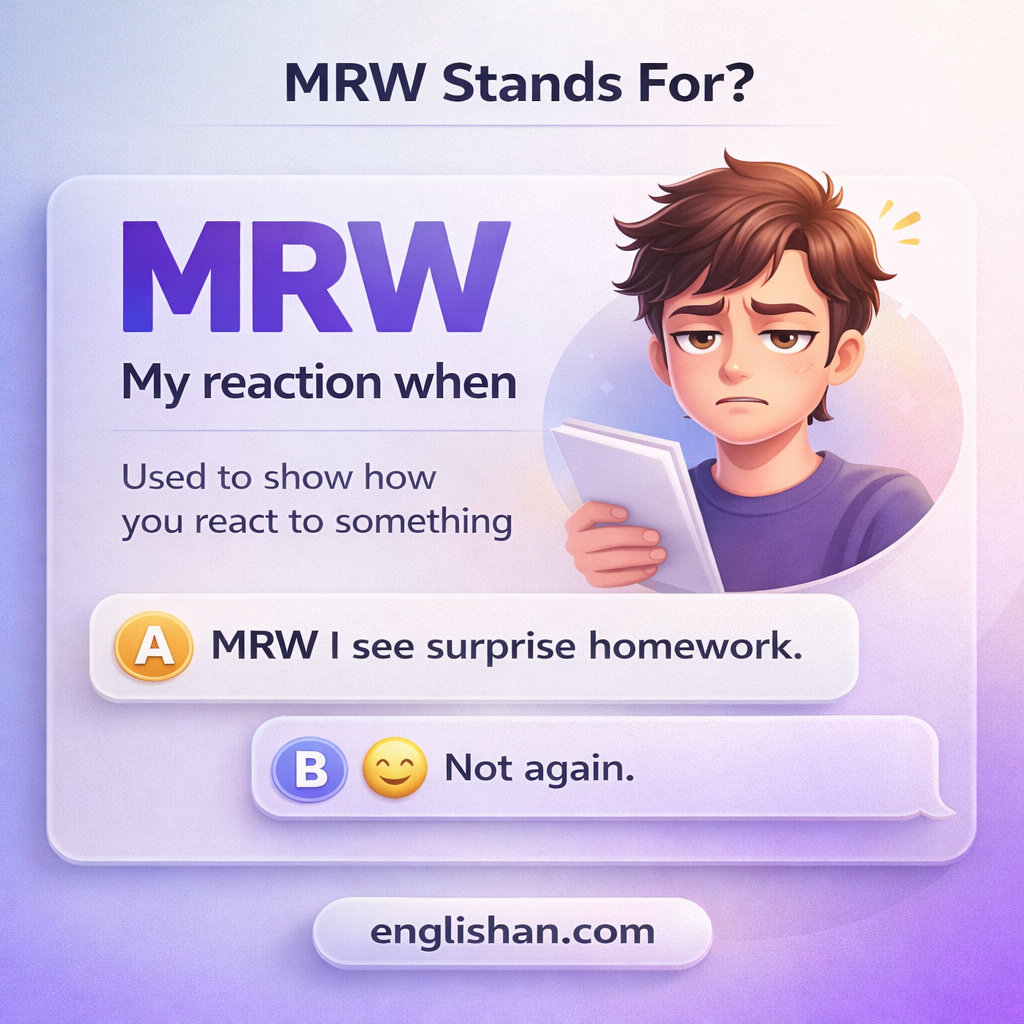 MRW meaning in text, where MRW means My Reaction When in text messages, memes, and online chat.