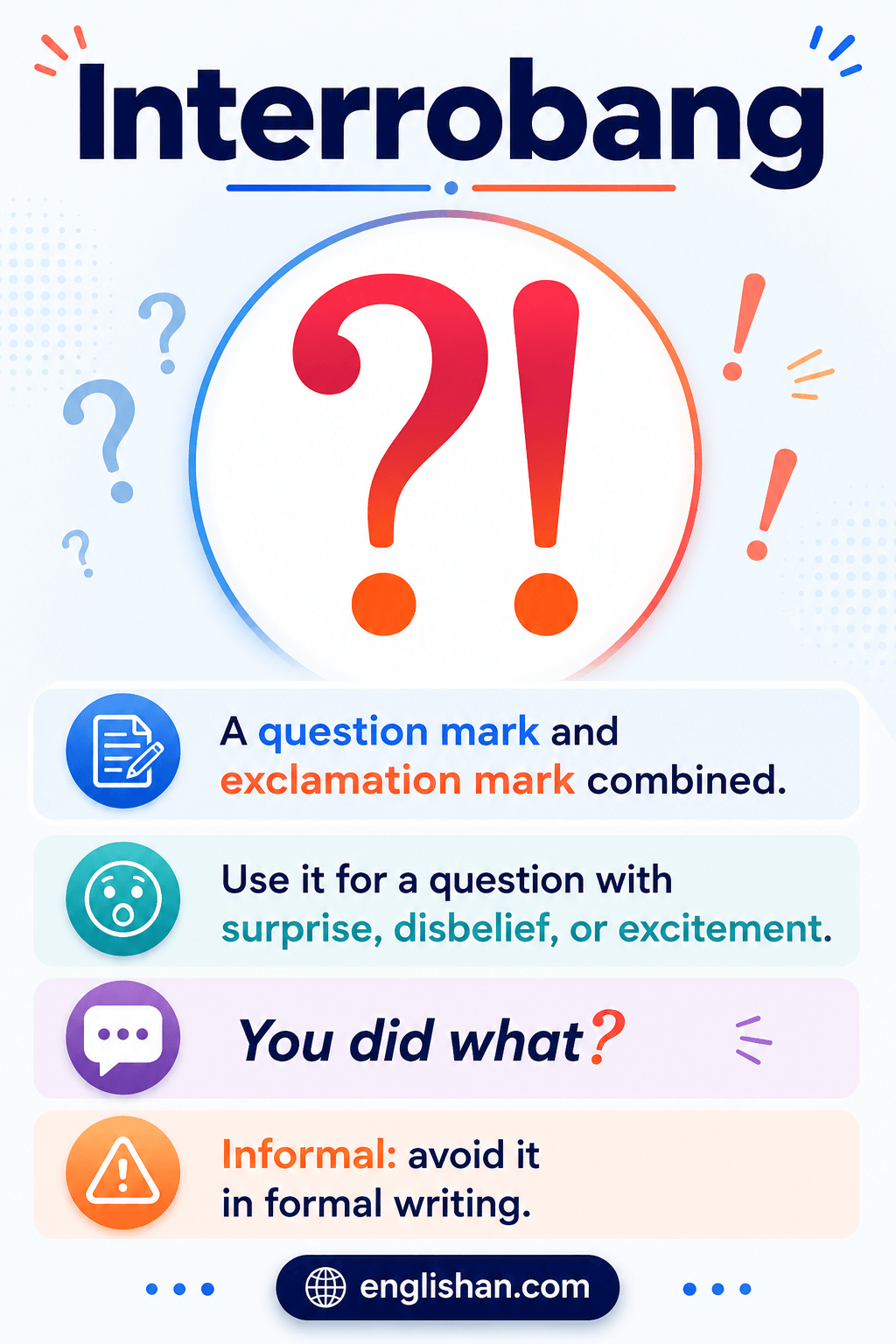 Interrobang punctuation mark showing the ‽ symbol that combines a question mark and exclamation mark