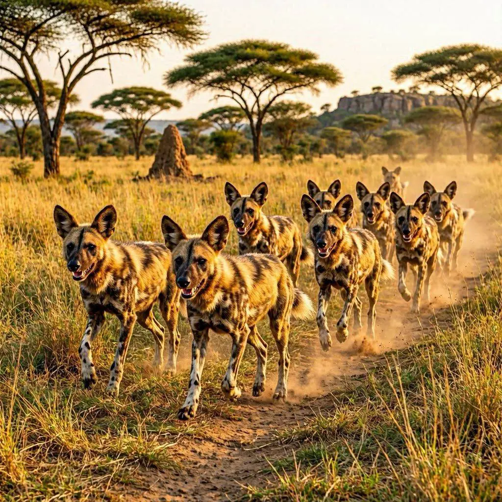 Pack of African Wild Dogs