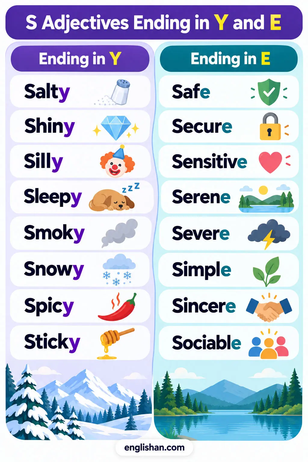 S Adjectives Ending In Y And E