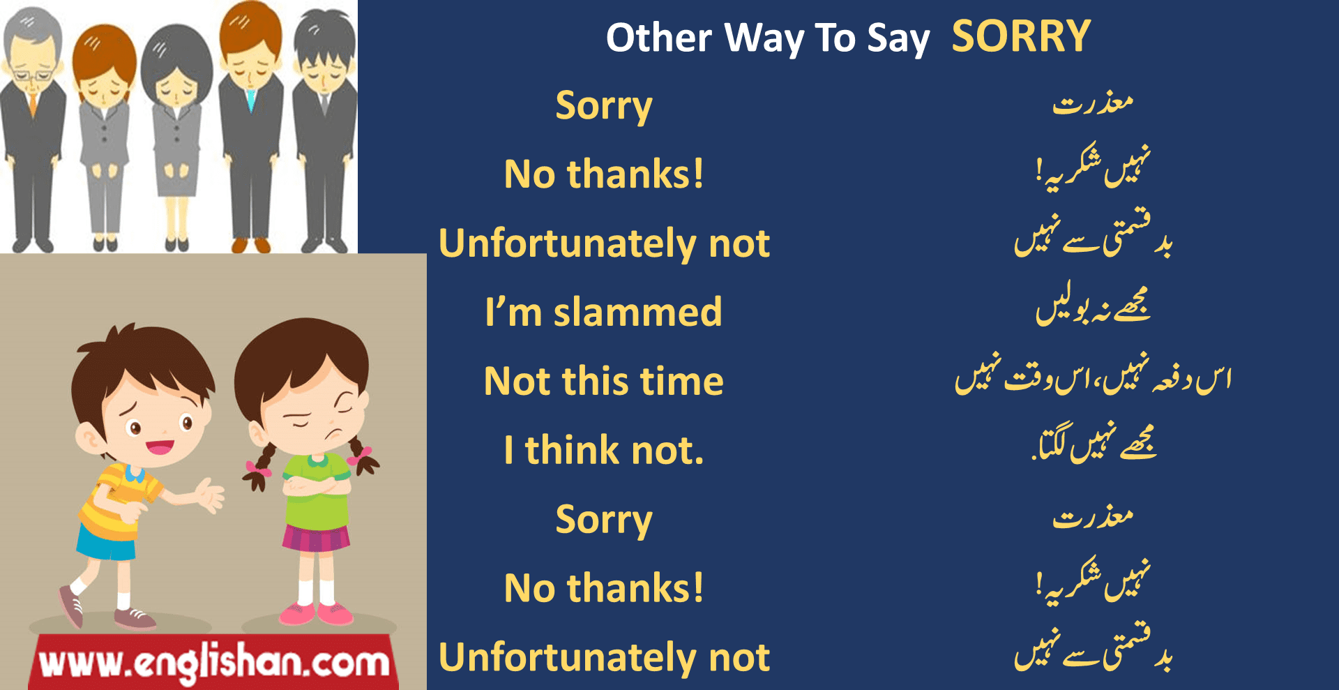 Other ways to say sorry. Please repeat that!. Can you repeat that please. I m not understanding