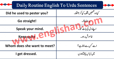 Daily Routine English To Urdu Sentences