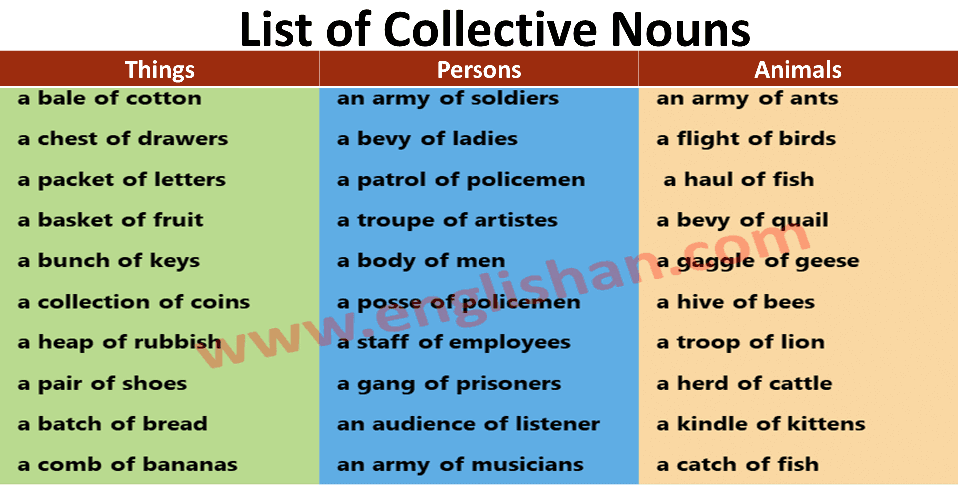 100 examples of collective nouns list pdf things animals and persons