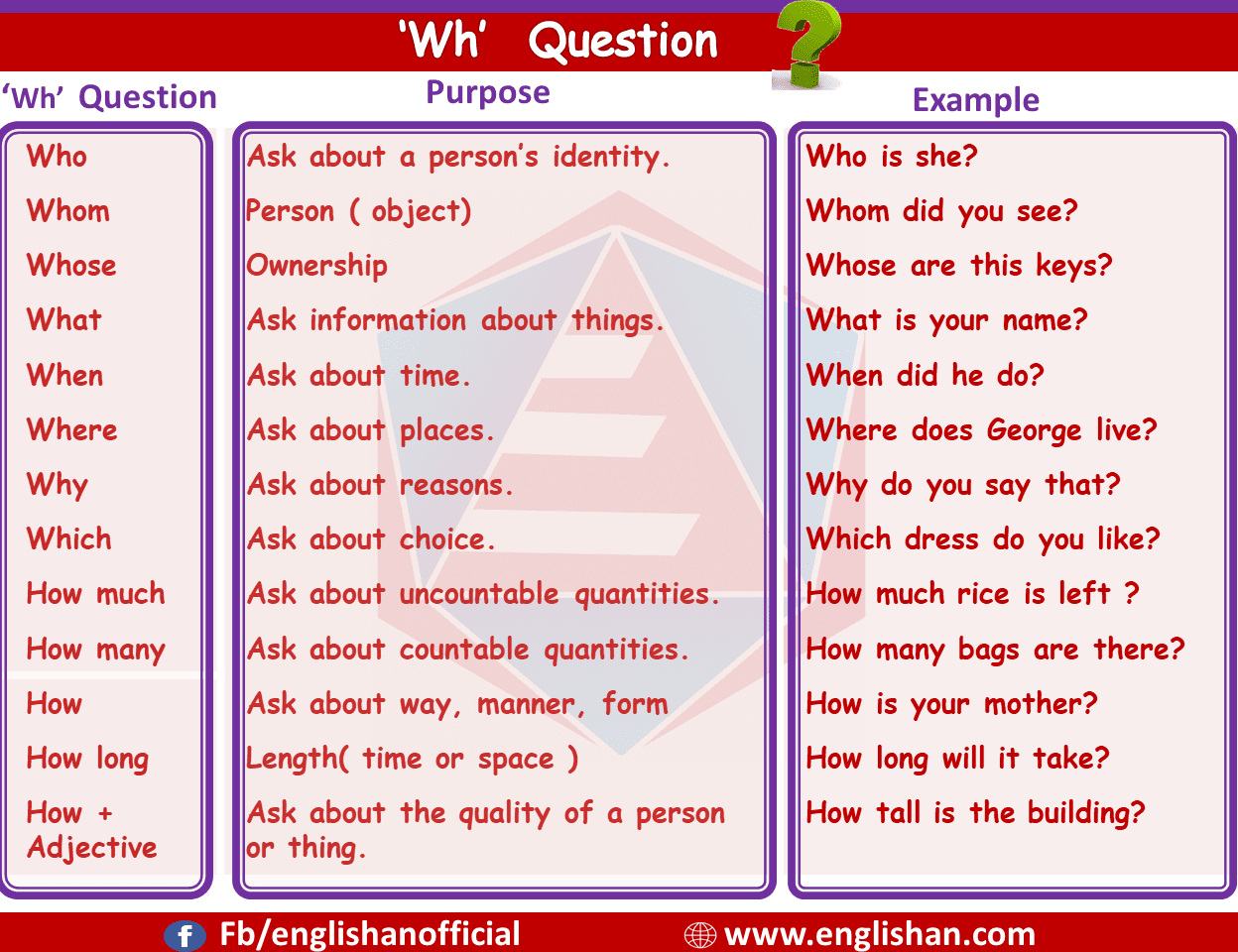 Questions Words | Useful Wh Questions Rules with Examples