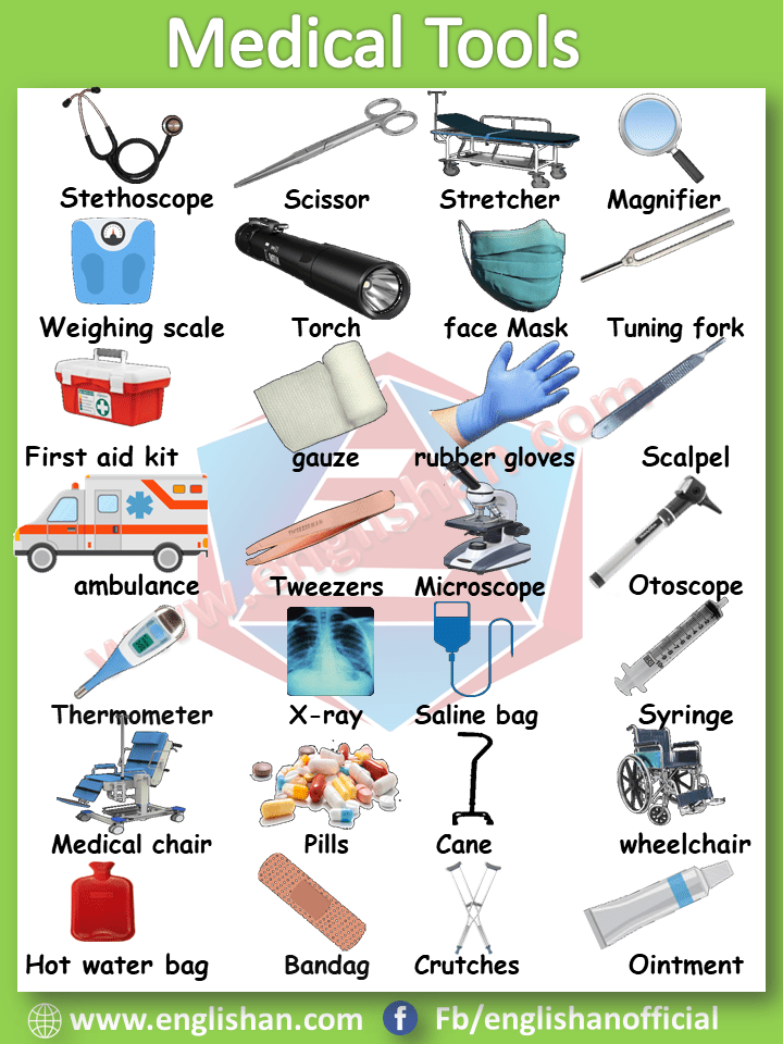 Medical Tools Vocabulary with images and Flashcards