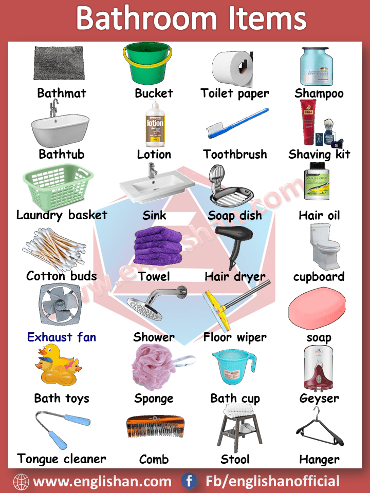 Bathroom Vocabulary: Bathroom Accessories & Furniture • 7ESL