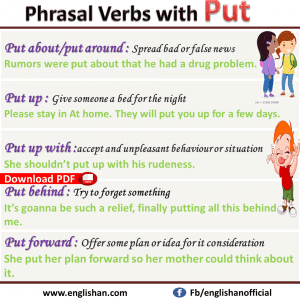 Phrasal Verbs with Put with Sentences and Meanings Download PDF Lesson