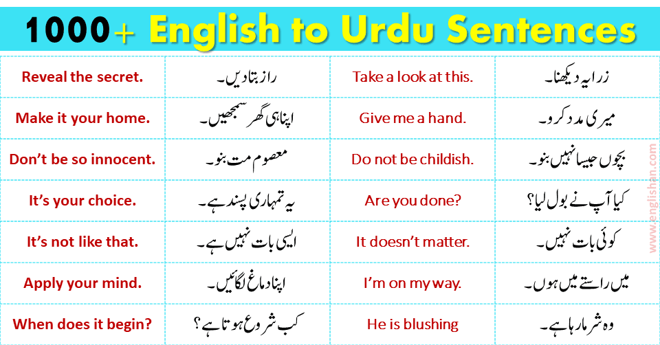 1000+ English to Urdu Sentences