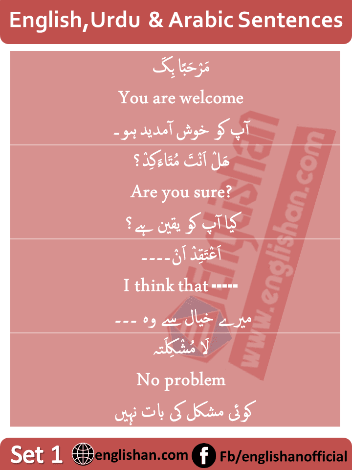 English Sentences of Daily Use with Urdu Arabic & with PDF - SET 1