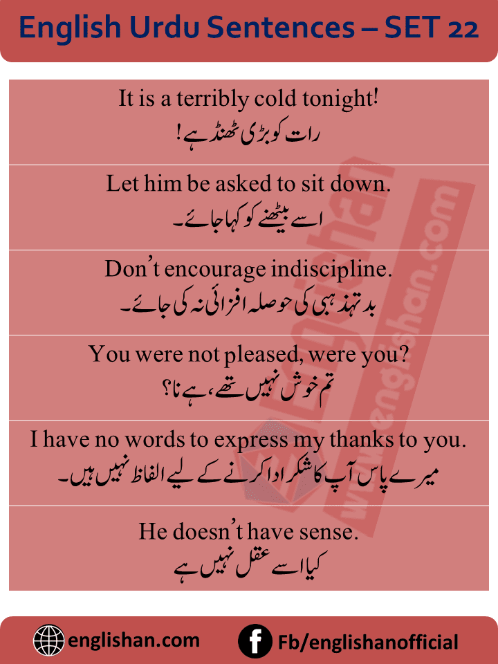 Spoken English to Urdu Sentences for  English Learner 