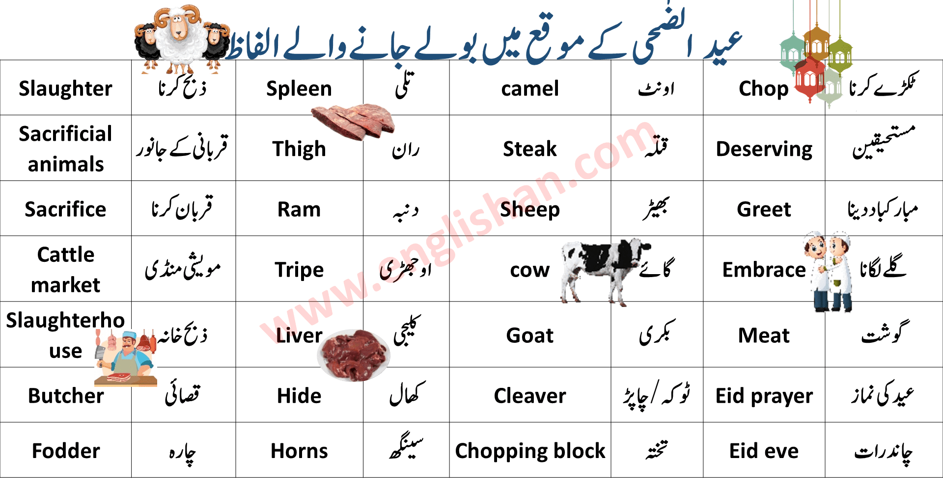 List of Eid ul Adha Vocabulary